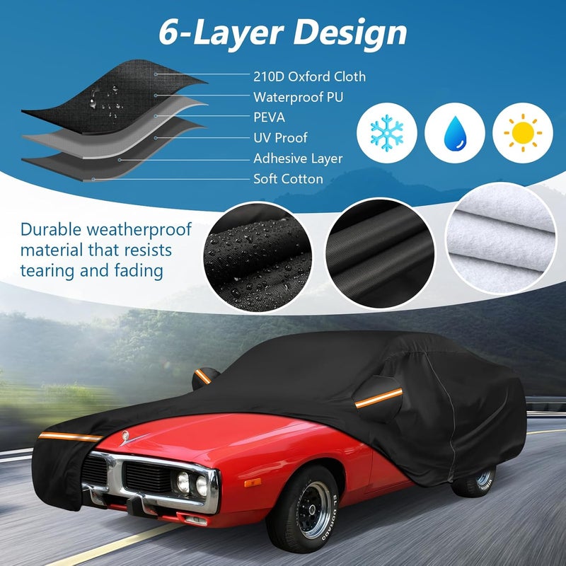 BIGACOVER Car Cover for Dodge Charger 1968-1974, Waterproof 210D Oxford Cloth and Cotton Cover Outdoor Full Car Covers with Zipper Windproof Heavy Duty All Weather with Wind, Sun, UV and Dust Protectio - Image 2